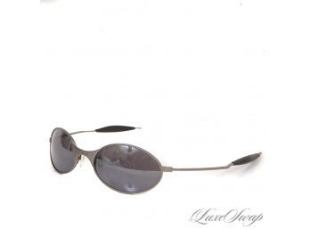 #M ICONIC, LIKE KEANU IN THE MATRIX! AUTHENTIC OAKLEY MATTE SILVER METAL OVAL LENS Y2K SUNGLASSES