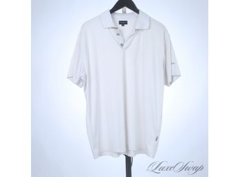 HIT THE LINKS! AUTHENTIC BURRBERRY GOLF COLLECTION MENS WHITE MICROFIBER STRETCH TARTAN TRIMMED POLO SHIRT M