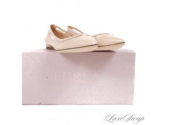 BRAND NEW IN BOX FURLA MADE IN ITALY 'REGINA' NUDE PATENT LEATHER PVC INSET POINT TOE BALLET FLAT SHOES 38.5