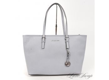 BRAND NEW AND UNUSED AUTHENTIC MICHAEL KORS POWDER BLUE SAFFIANO LEATHER X-LARGE ZIP TOP TOTE BAG