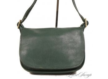 VERY RARE COLOR! VINTAGE COACH MADE IN USA MONEY GREEN UNLINED LEATHER FLAP BAG G4D-9927
