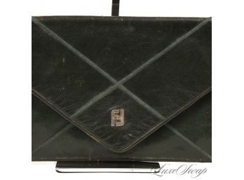 AUTHENTIC VINTAGE FENDI MADE IN ITALY BILLIARD GREEN CRUST LEATHER DIAMOND QUILTED FLAP BAG W/SHOULDER STRAP