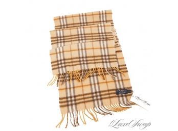 THE ONE EVERYONE WANTS! AUTHENTIC BURBERRY MADE IN ENGLAND ACORN GOLD 100 PERCENT CASHMERE TARTAN NOVA SCARF