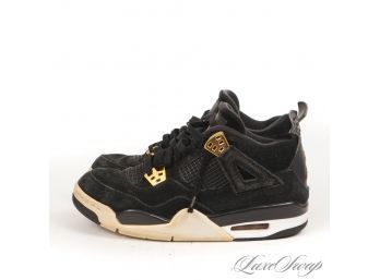 WOW THE COMPS!! NIKE AIR JORDAN 4 RETRO ALL BLACK GOLD HARDWARE 408452-032 'ROYALTY' SNEAKERS 6Y