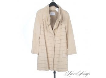 #4 A GORGEOUS AND MODERN TRILOGY BY MICHAEL MCCOLLOM LEMON INFUSED BEIGE TIERED SHEARED FUR LONG COAT S