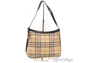 THE STAR OF THE SHOW : AUTHENTIC BURBERRY MADE IN ITALY COATED CANVAS TARTAN NOVACHECK LARGE SHOULDER BAG