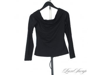 MEGA DRAMA! ANNE FONTAINE MADE IN FRANCE BLACK RUFFLE DETAIL BOATNECK AND SLEEVE SHIRT 40
