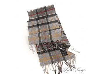 CLASSIC COUNTRY : BARBOUR ENGLAND CASHMERE BLEND GREY TARTAN CHECKED FLANNEL WINTER SCARF
