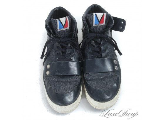 THESE ARE MAJOR : AUTHENTIC LOUIS VUITTON MADE IN ITALY MENS DENIM AND BLUE LEATHER HIGH TOP SNEAKERS 11
