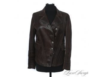 VERY EXPENSIVE FOR A REASON! GIMOS BROWN DOUBLE FACED LEATHER MILITARY JACKET WITH SLICED SLEEVE DETAIL 46 *EU