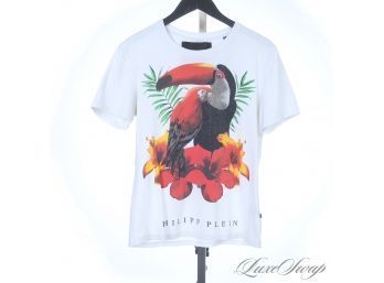 RETAIL PRICE SAID WHAT?! AUTHENTIC PHILLIP PLEIN HOMME TOUCAN PRINT CRYSTAL EMBELLISHED TEE SHIRT L