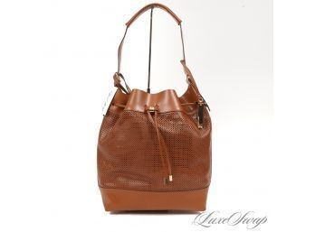 BRAND NEW WITH TAGS $198 VINCE CAMUTO MARCOS LUGGAGE BROWN PERFORATED LUGGAGE BROWN DRAWSTRING BAG