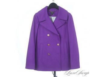 WHAT A COLOR! LIKE NEW J. CREW VIBRANT AMETHYST PURPLE FLANNEL DOUBLE BREASTED PEA COAT 8