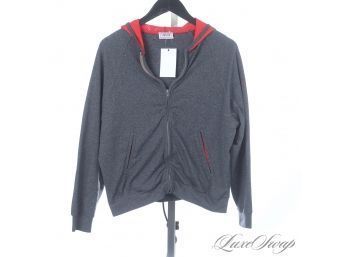 THE FALL COZIES! AUTHENTIC VERSACE SPORT WOMENS GREY STRETCH WITH TOMATO MESH HOODED ZIPPY! 42