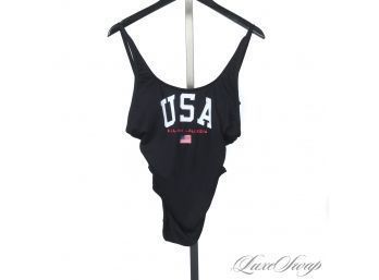 THE ONE EVERYONE WANTS! POLO RALPH LAUREN NAVY BLUE USA AMERICAN FLAG ONE PIECE BATHING SUIT LIKE NEW