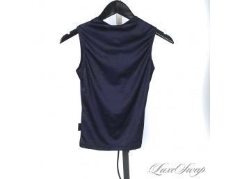STARLIGHT, STARBRIGHT! AUTHENTIC VERSACE MIDNIGHT BLUE STRETCH SLINKY CRYSTAL EMBELLISHED TANK TOP XS