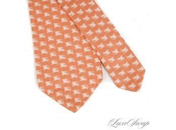 THE ONE EVERYONE WANTS! AUTHENTIC BURBERRY MADE IN ITALY MELON ORANGE WOVEN ALLOVER PRORSUM LOGO SILK TIE