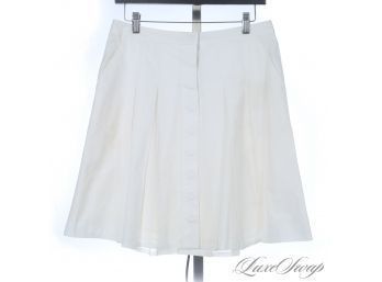 SO PRETTY - DEREK LAM MADE IN ITALY WHITE COTTON PURE SILK LINED PLEATED POPLIN SKIRT W/ POCKETS! 8