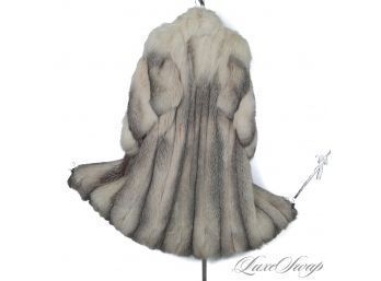 THE STAR OF THE SHOW! INCREDIBLE FLOOR LENGTH GENUINE WHITE FOX FUR TWISTED SLEEVE CHUBBY COAT