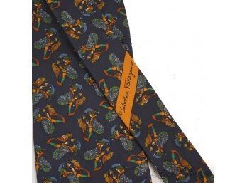 ICONIC SALVATORE FERRAGAMO MADE IN ITALY MENS SILK TIE IN NAVY WITH MUGHAL FANTASIE SCARF PRINT