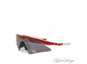 #11 VERY RARE VINTAGE OAKLEY MADE IN USA 1990S RED AND WHITE 'M-FRAME' MACHO MAN SAVAGE SUNGLASSES