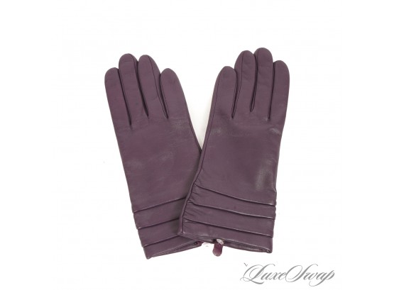 START HOLIDAY SHOPPING! BRAND NEW UNUSED GRAPE PURPLE LEATHER 100 PERCENT CASHMERE LINED LADIES GLOVES 7