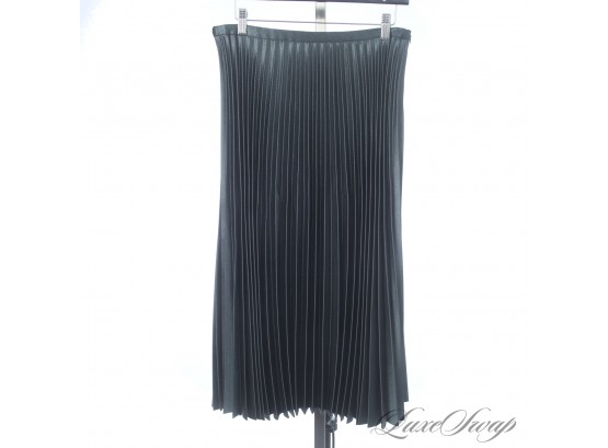THIS COLOR! LIKE NEW ZARA WOMAN GREENED ANTHRACITE GREY HAMMERED SATIN PLEATED LONG SKIRT L