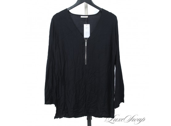 BRAND NEW WITHOUT TAGS MICHAEL KORS BLACK STRETCH MICROFIBER ZIP NECK POST SWIM TUNIC COVERUP XS