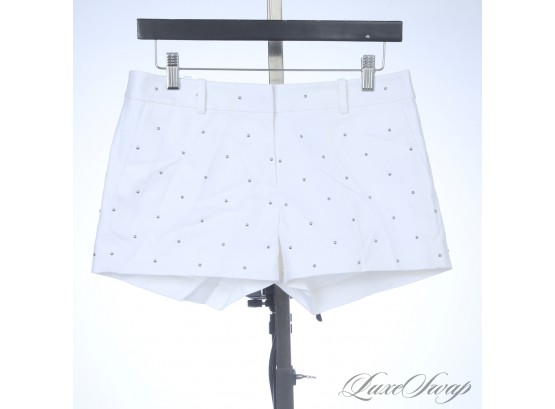 BRAND NEW WITHOUT TAGS MICHAEL KORS WHITE STRETCH COTTON SHORT SHORTS WITH SILVER STUD DETAILS 2