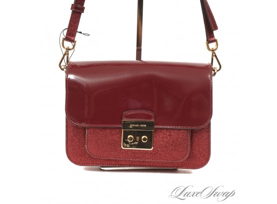 #3 START HOLIDAY SHOPPING! BRAND NEW WITHOUT TAGS MICHAEL KORS MULBERRY CRACKLED LEATHER / PATENT 'SLOAN' BAG