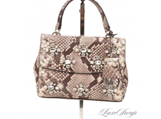 #4 START HOLIDAY SHOPPING! BRAND NEW WITHOUT TAGS MICHAEL KORS MINI NATURAL PYTHON PRINT CRYSTAL APPLIQUE BAG