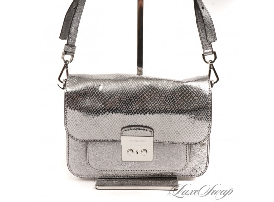 #6 START HOLIDAY SHOPPING! BRAND NEW WITHOUT TAGS MICHAEL KORS SILVER SNAKESKIN PRINT 'SLOAN EDITOR' BAG
