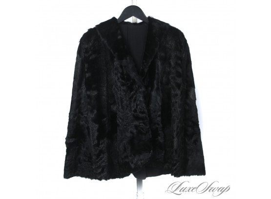 A EXCEPTIONAL! VINTAGE GENUINE FUR BLACK COCOON CLOAK CAPE WITH ARM CUTOUTS OMGGGGG