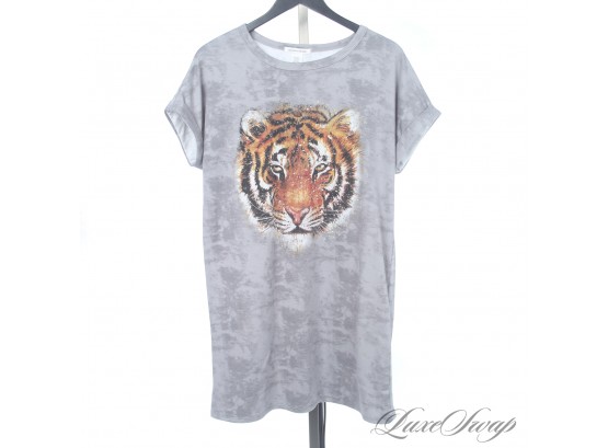 FORGET THE LION KING, YOU ARE THE TIGER QUEEN! LIKE NEW CAUTION TO THE WIND GREY MOTTLED X-LONG TEE SHIRT M