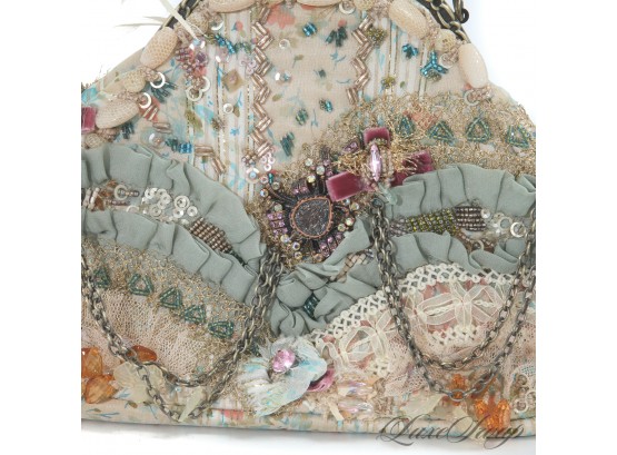 #1 INCREDIBLY ORNATE AND NEARLY NEW MARY FRANCES SEAGLASS CONFETTI FULLY EMBROIDERED EVENING BAG