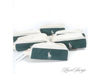LOT OF 6 BRAND NEW UNUSED POLO RALPH LAUREN PROMOTIONAL IVORY AND GREEN CANVAS TOILETRY BAGS