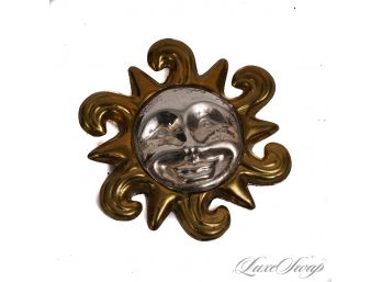 #14 A LARGE MOON SHAPED BROOCH HALLMARKED .925 STERLING SILVER AND GOLD VERMEIL SIGNED MEAIRD?