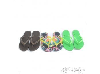 #4 THE ESSENTIALS! LOT OF 3 HAVIANAS BRAZIL GREEN BLACK AND GREY THONG FLIP FLOP SANDALS 37-38