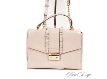 #8 START HOLIDAY SHOPPING! BRAND NEW UNUSED MICHAEL KORS PINK INFUSED NUDE LEATHER RUFFLED EDGE FLAP BAG