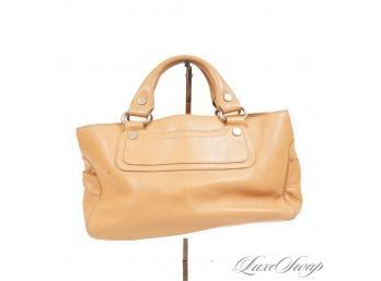 #12 THE STAR OF THE SHOW! CELINE PARIS MADE IN ITALY CAMEL TUMBLED LEATHER SATCHEL TOTE BAG
