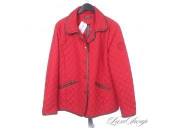 LIKE NEW AND THE ONE EVERYONE WANTS! RALPH LAUREN CHERRY RED QUILTED STROLLER COAT WITH CREST ARM BADGE XL