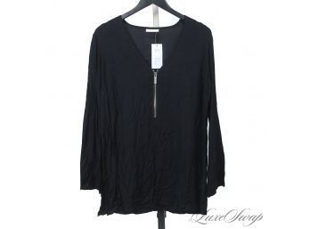 BRAND NEW WITHOUT TAGS MICHAEL KORS BLACK STRETCH MICROFIBER ZIP NECK POST SWIM TUNIC COVERUP XS
