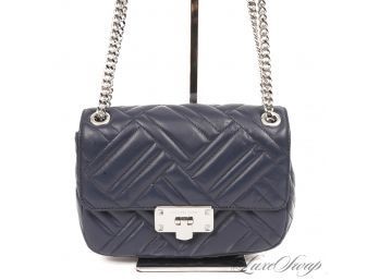 #6 START HOLIDAY SHOPPING! BRAND NEW UNUSED MICHAEL KORS NAVY BLUE QUILTED LAMBSKIN LEATHER 'PEYTON' BAG