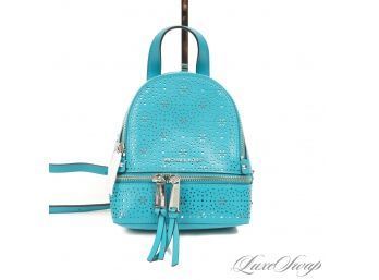 #2 START HOLIDAY SHOPPING! BRAND NEW WITHOUT TAGS MICHAEL KORS POOL BLUE PERFORATED MINI BACKPACK