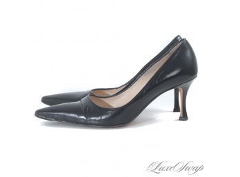 #2 BEAUTIFUL ESSENTIALS : MANOLO BLAHNIK MADE IN ITALY SUPERSOFT LEATHER MID HEEL PUMPS SHOES 36