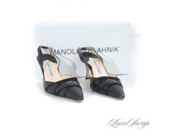 WITH ORIGINAL BOX! MANOLO BLAHNIK MADE IN ITALY BLACK LEATHER & SUEDE 'CALAMISLI' SLINGBACK SHOES 39 / 9