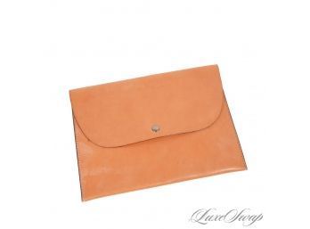 ANONYMOUS BUT QUALITY! VACHETTA LEATHER UNLINED RIGID SNAP TOP 11' FOLIO CLUTCH