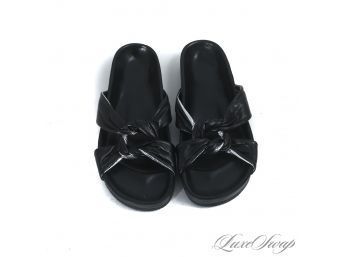 THESE ARE EXPENSIVE YALL : IRO BLACK NAPPA LEATHER SCULPTED MOLDED KNOTTED SLIDE SANDALS 38