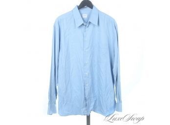 WHATS UP GUYS! ARMANI COLLEZIONI MADE IN ITALY TOPAZ BLUE RIBBED TWILL BUTTON DOWN DRESS SHIRT 17.5