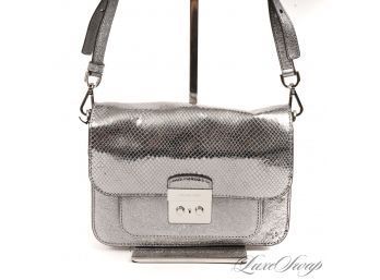 #6 START HOLIDAY SHOPPING! BRAND NEW WITHOUT TAGS MICHAEL KORS SILVER SNAKESKIN PRINT 'SLOAN EDITOR' BAG